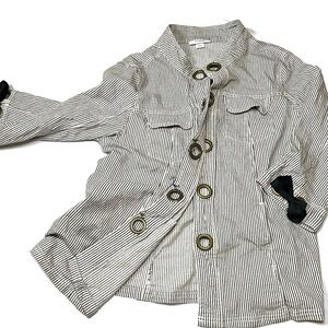 VTG Y2K Striped Jacket Beetlejuice Whimsigoth Twee Bow Grommet Plus Size 14 16